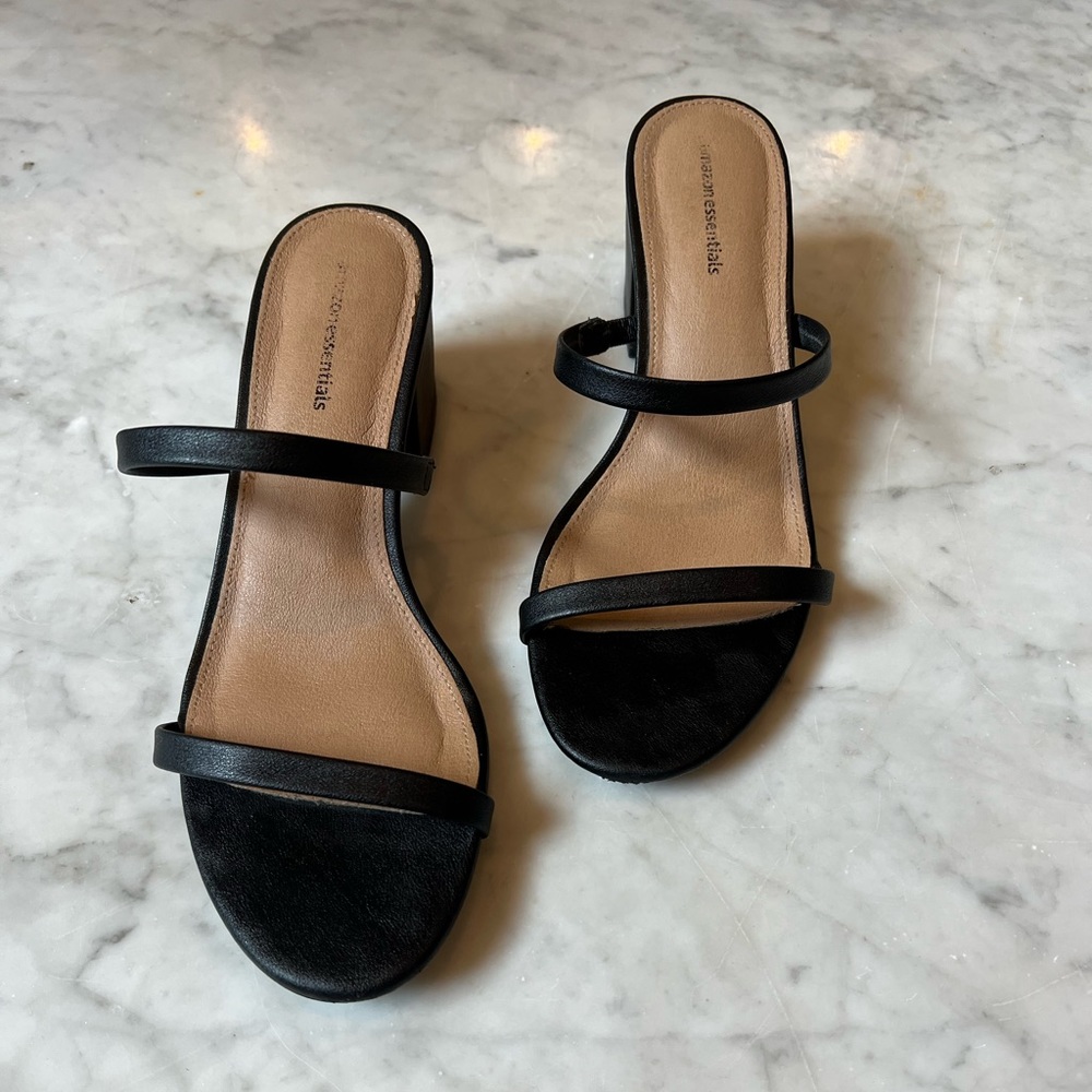 Black strapy low stack heel